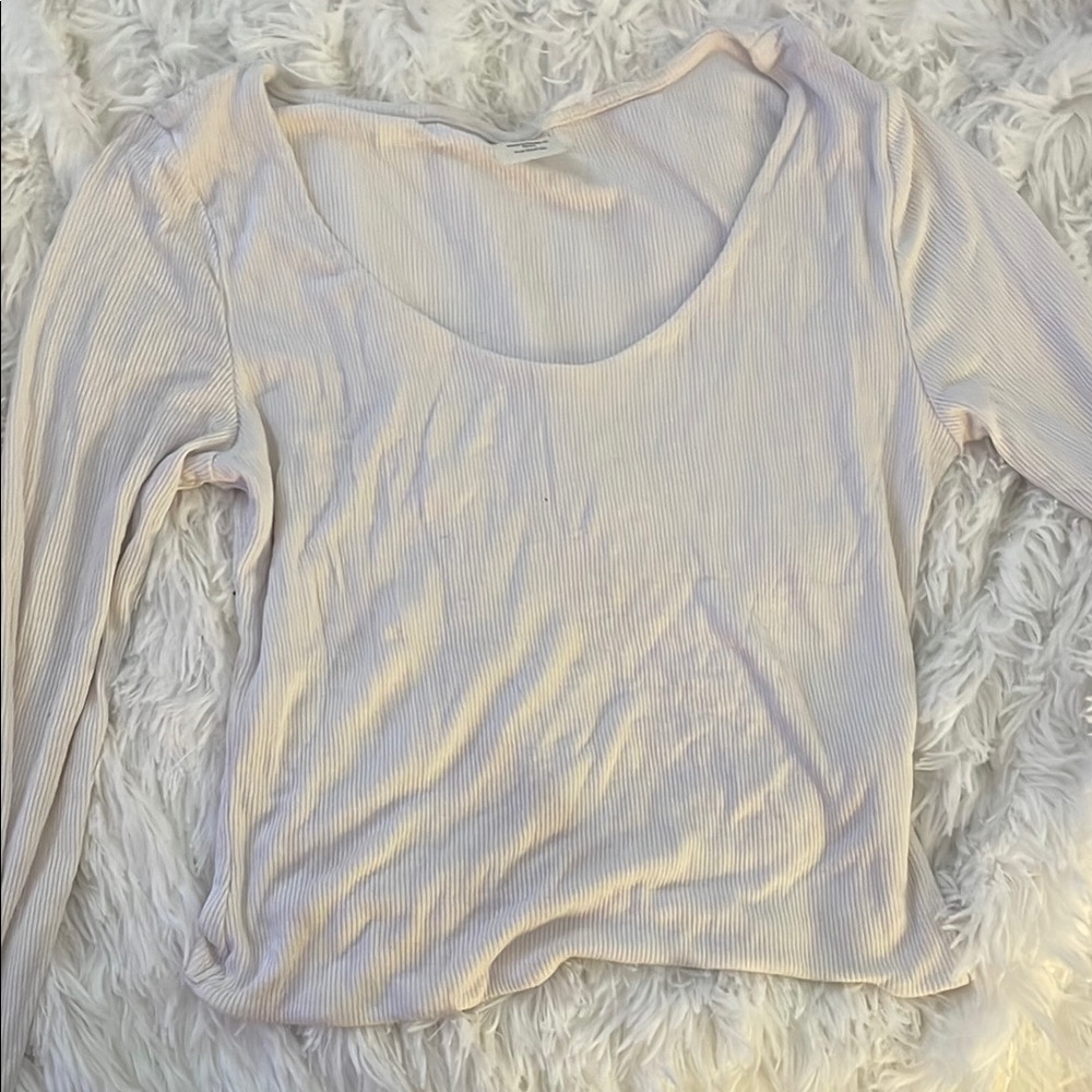 Cream Fitted Long Sleeve Blouse